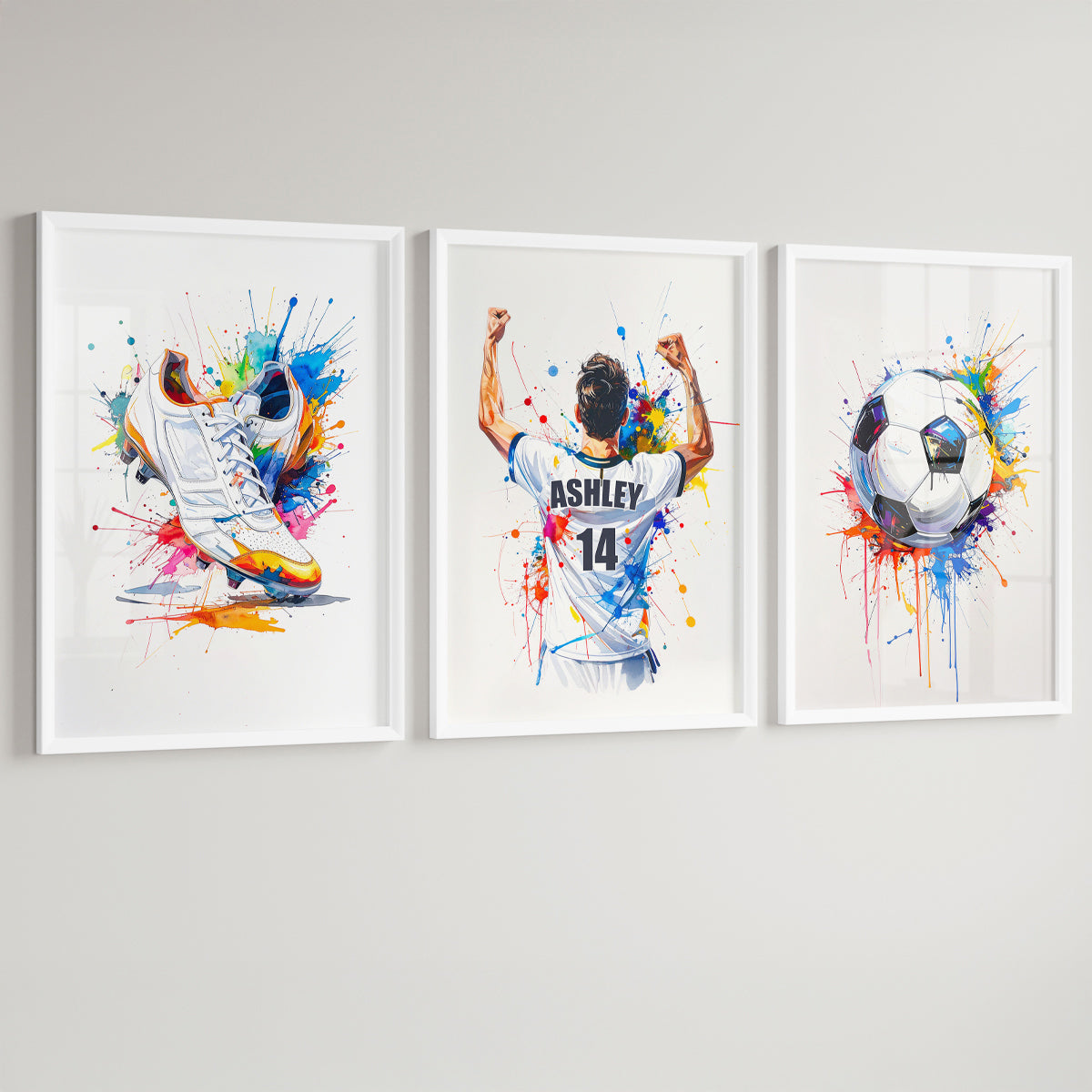 Personalised Football Prints - Paint Style Soccer Wall Art - Boys Bedroom Decor