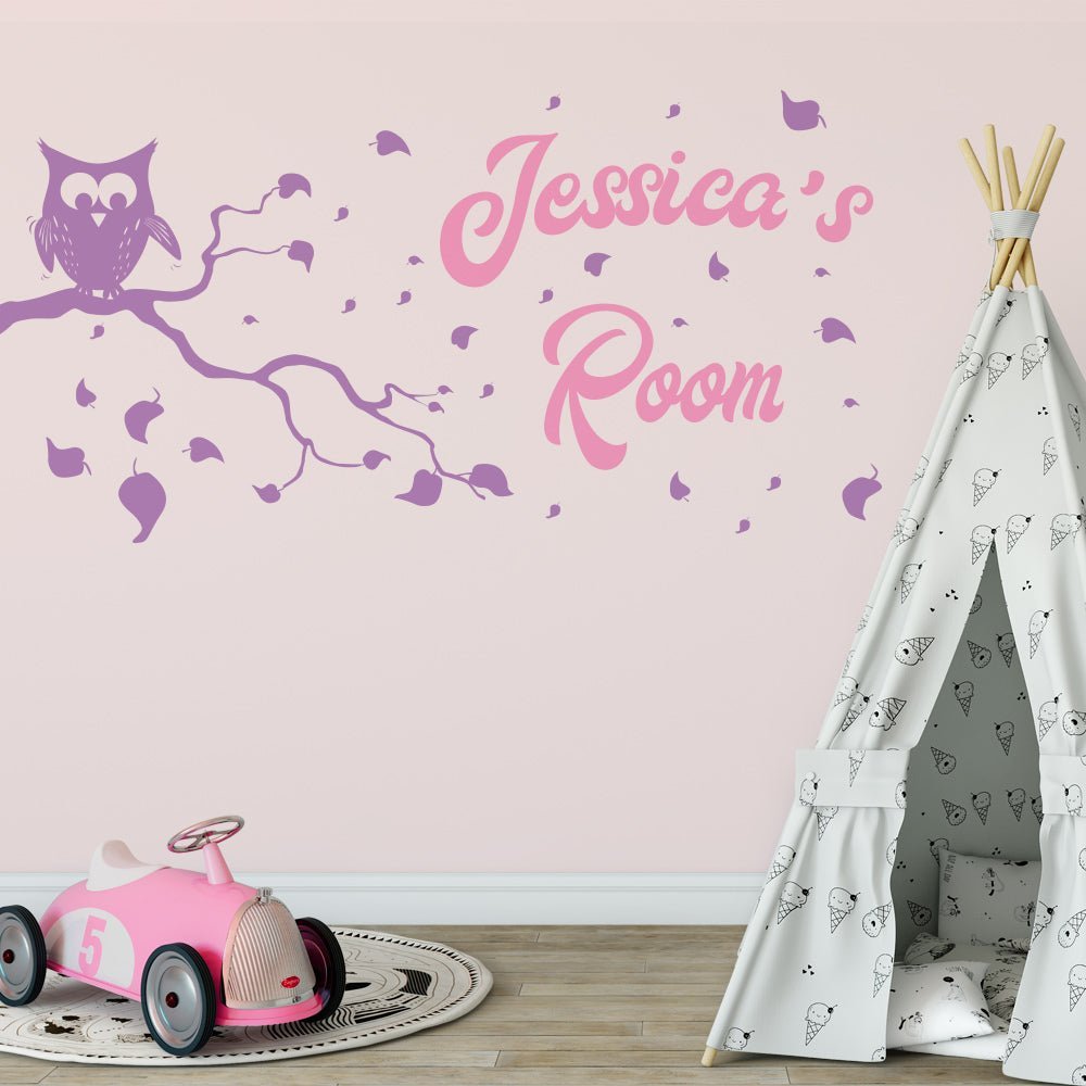 Wise Owl On Tree Branch Wall Art Sticker Personalised image 1