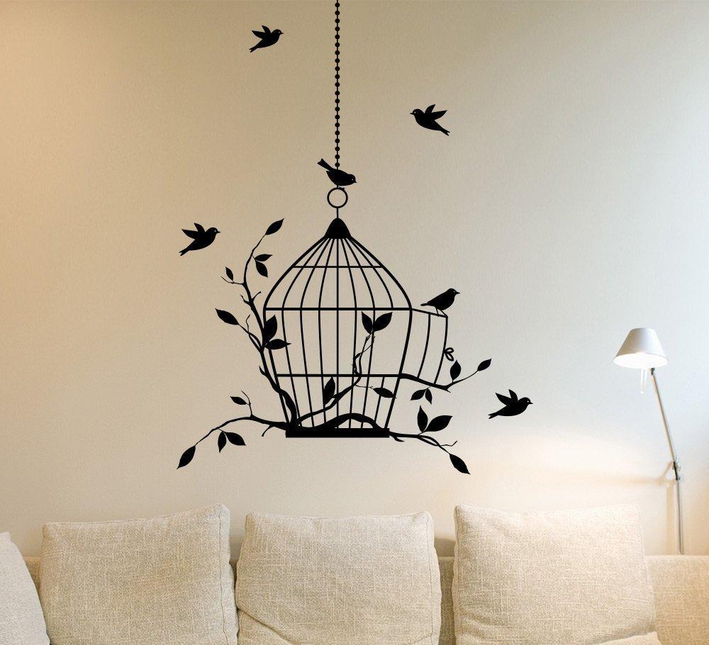 Birdcage and Birds Wall Art Sticker Decal image 1