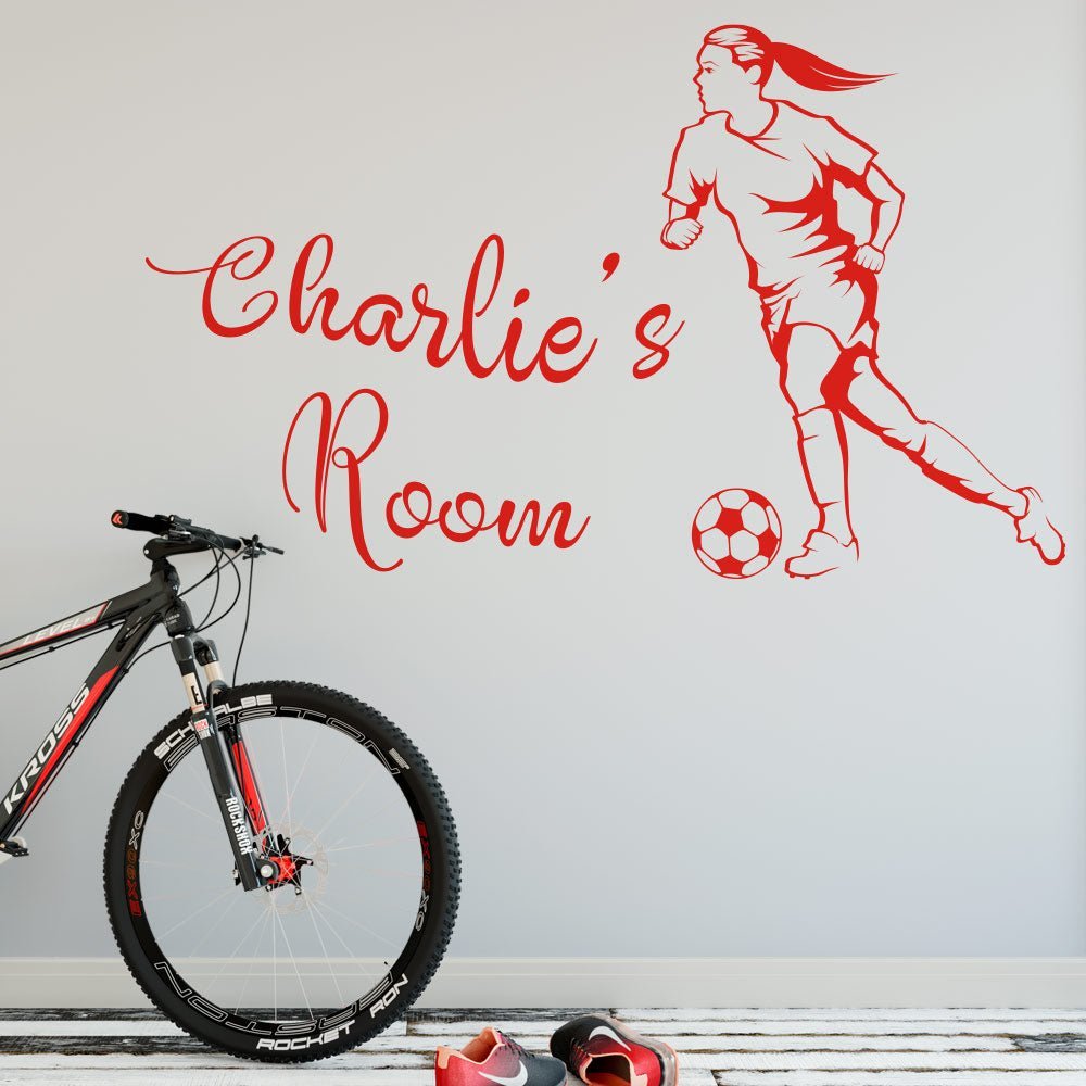 Girls Football Striker Personalised Wall Sticker image 1