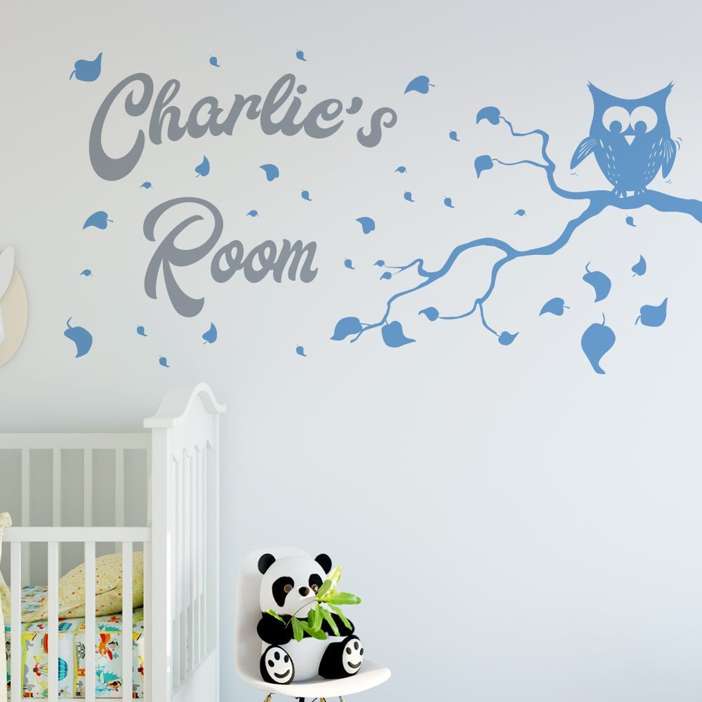 Wise Owl On Tree Branch Wall Art Sticker Personalised image 0