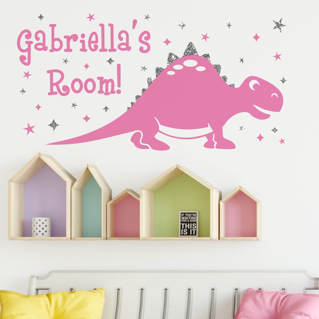 Personalised Dinosaur Sparkly Wall Sticker image 1