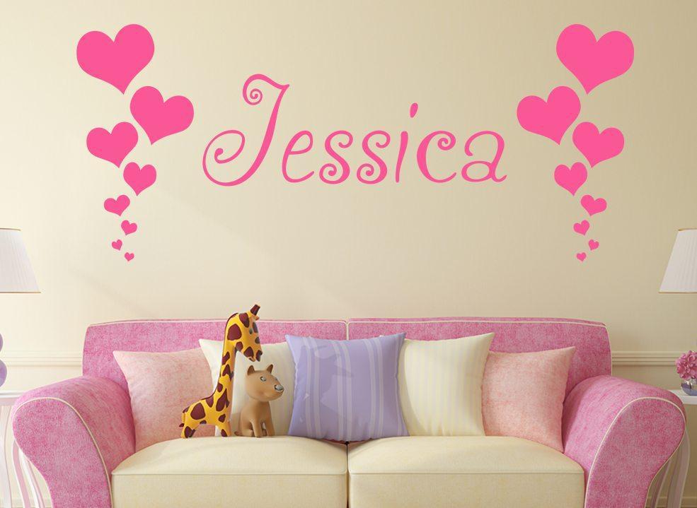 Love Hearts Girls Wall Art Sticker Personalised image 0