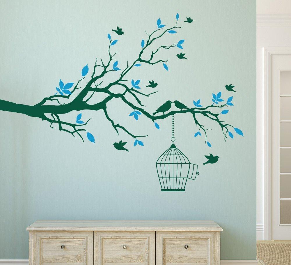 Tree Branch with Bird Cage Wall Art Sticker image 1