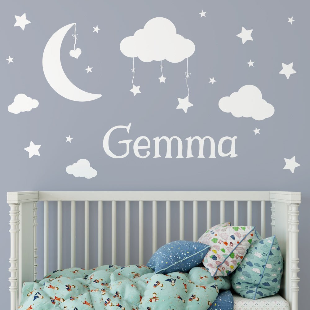 Personalised Moon and Stars Nursery Wall Sticker image 0