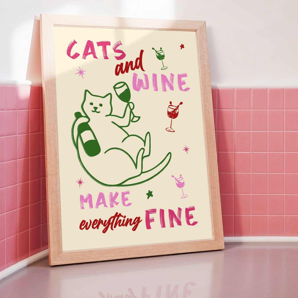 Cats and Wine - Kitchen Wall Art Print