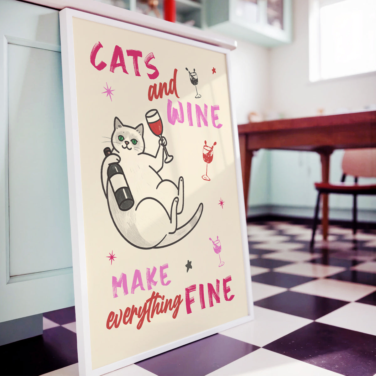 Cats and Wine - Kitchen Wall Art Print