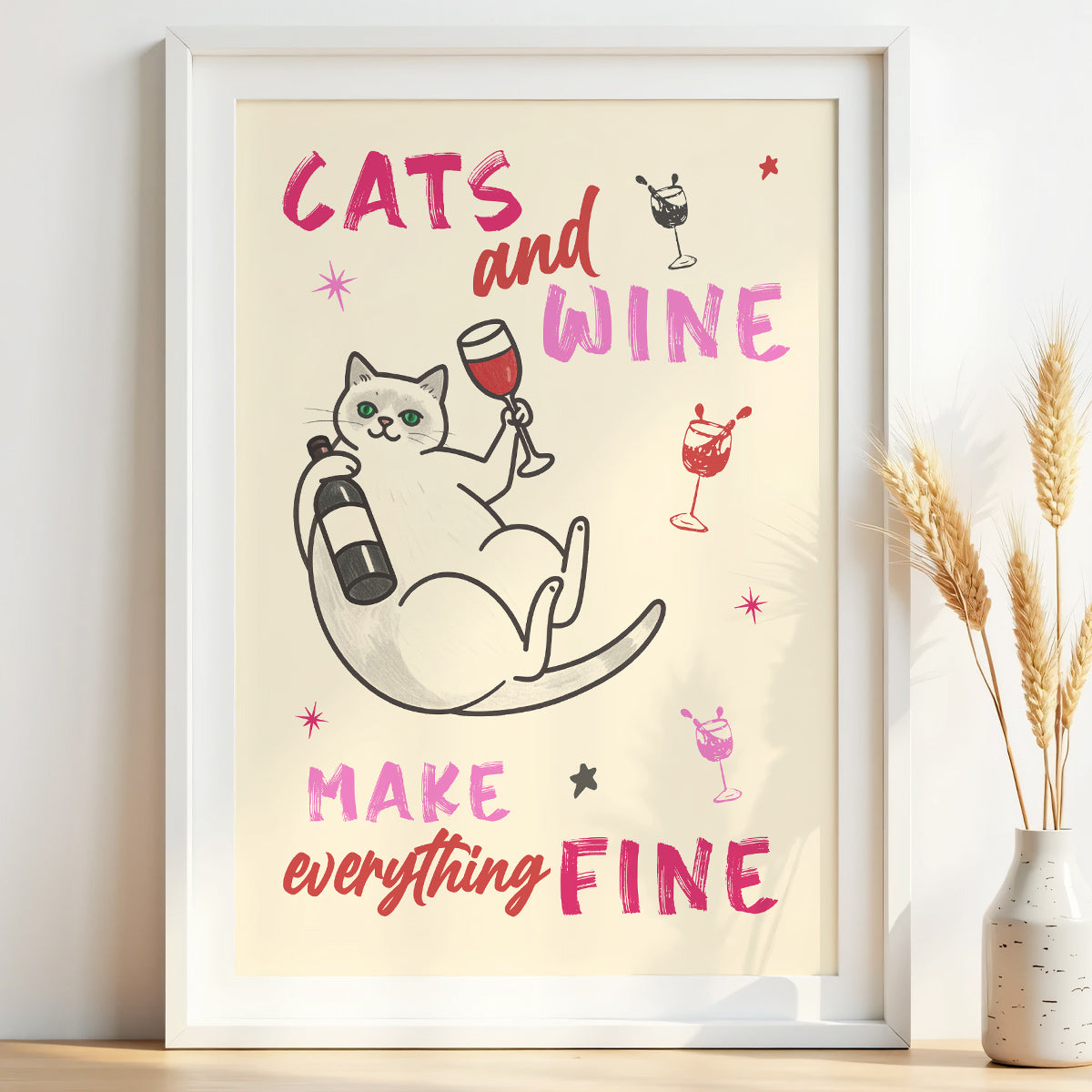 Cats and Wine - Kitchen Wall Art Print