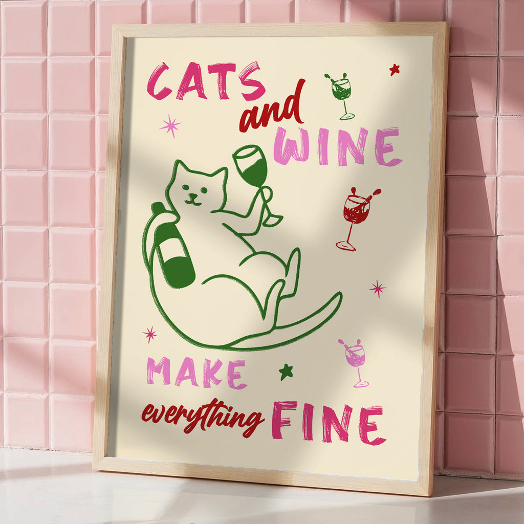 Cats and Wine - Kitchen Wall Art Print
