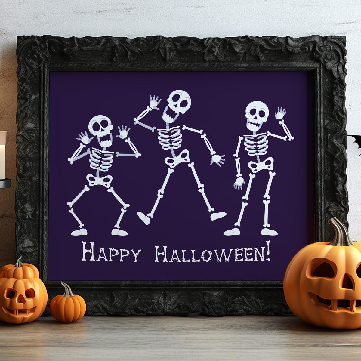 Funny Bones - Halloween Wall Print - Whimsical Skeletons Art Print