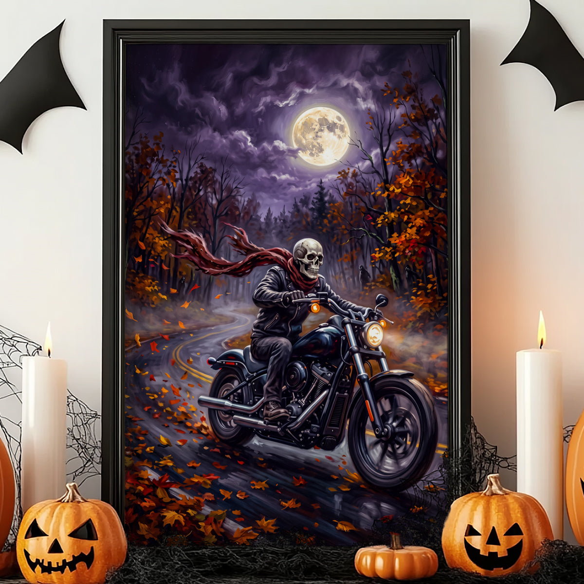 Creepy Skeleton Biker - Halloween Wall Print