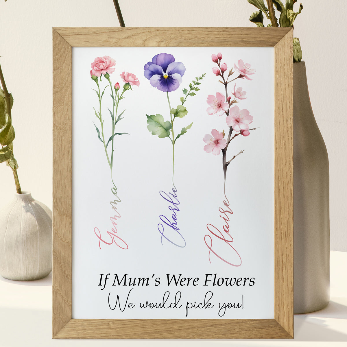 Personalised Flowers Family Print - Mothers Day Print, Grandma Gift, Birth Month Flowers