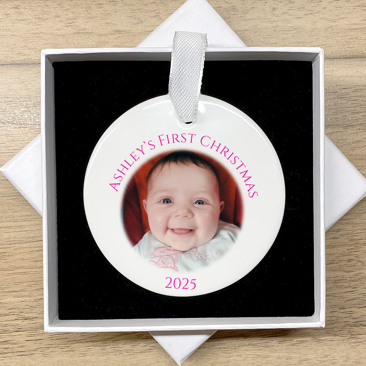 Personalised Baby's First Christmas Bauble - Flat Ornament - Photo Bauble