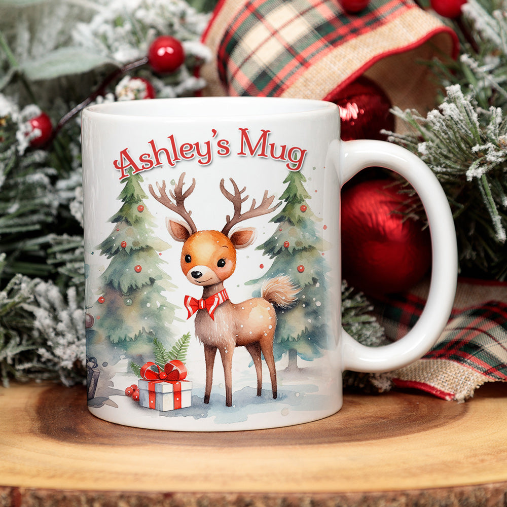Personalised Christmas Mug – Cute Reindeer - Movie Watching Mug