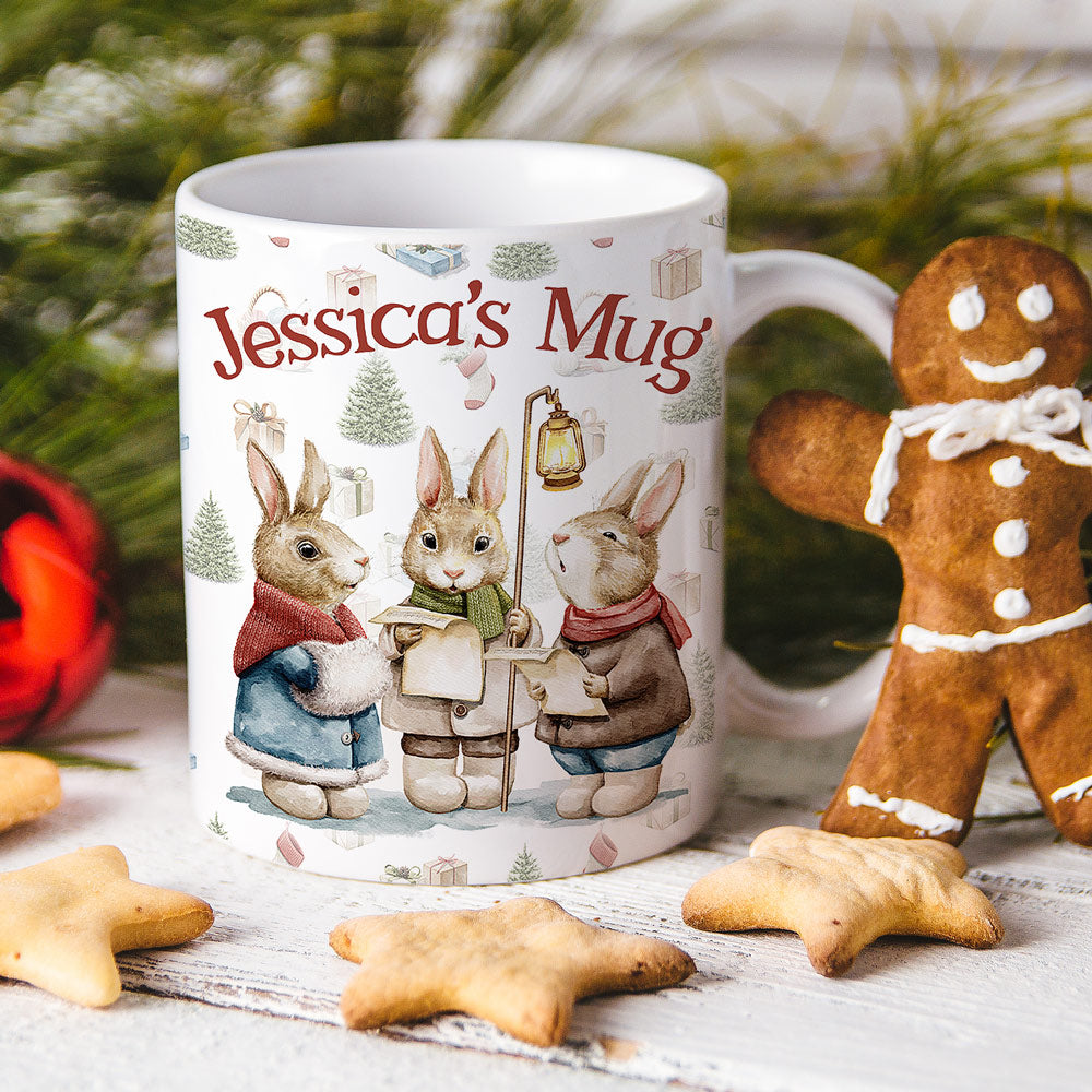 Personalised Christmas Mug – Cute Rabbits - Movie Watching Mug