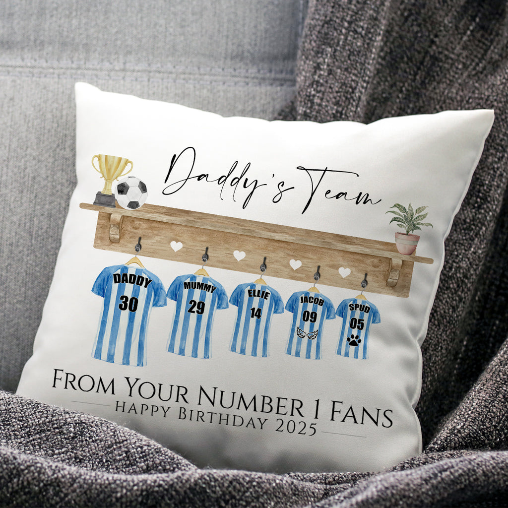 Personalised Football Family Cushion - Dads Team Gift, Dream Team, Grandad Gift