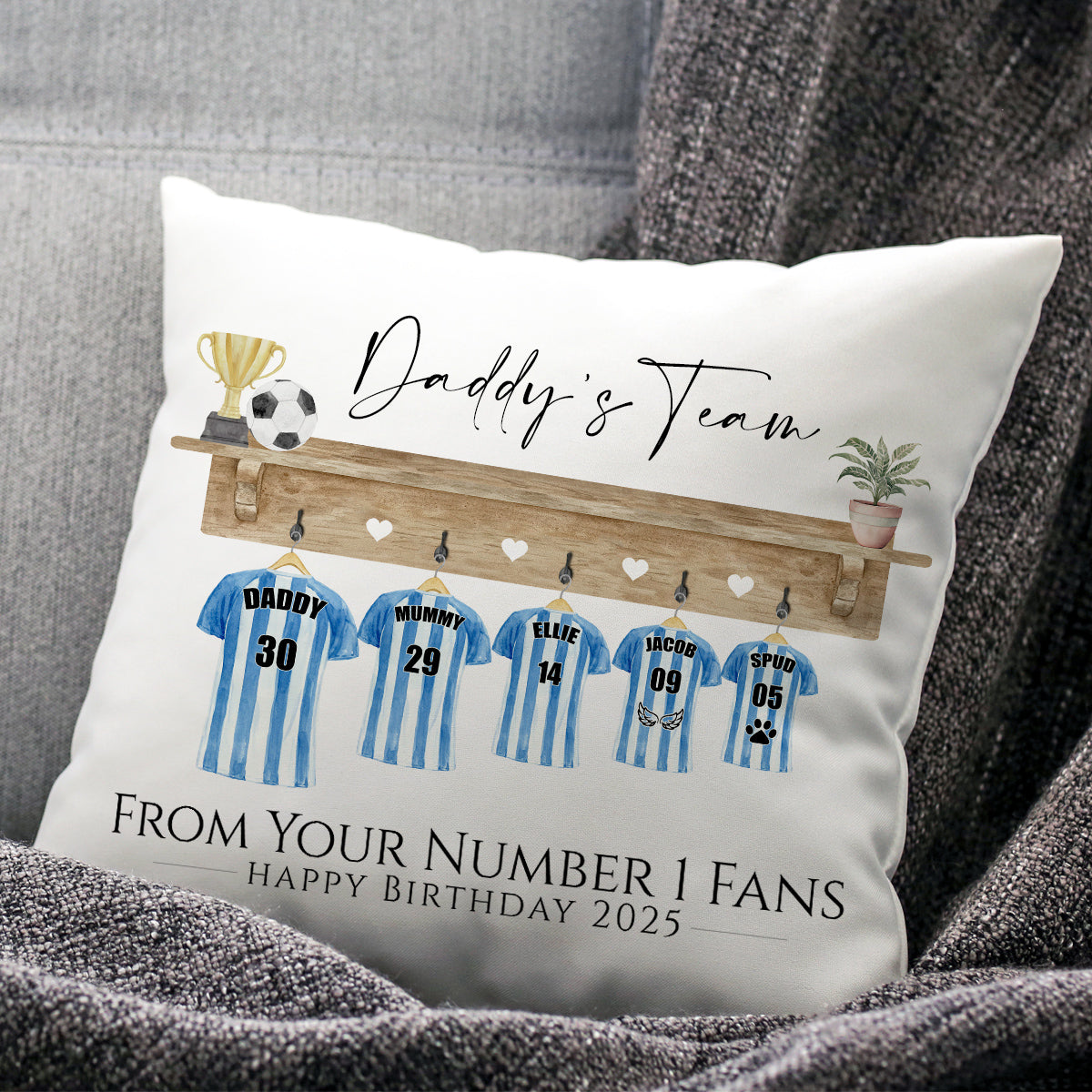 Personalised Football Family Cushion - Dads Team Gift, Dream Team, Grandad Gift
