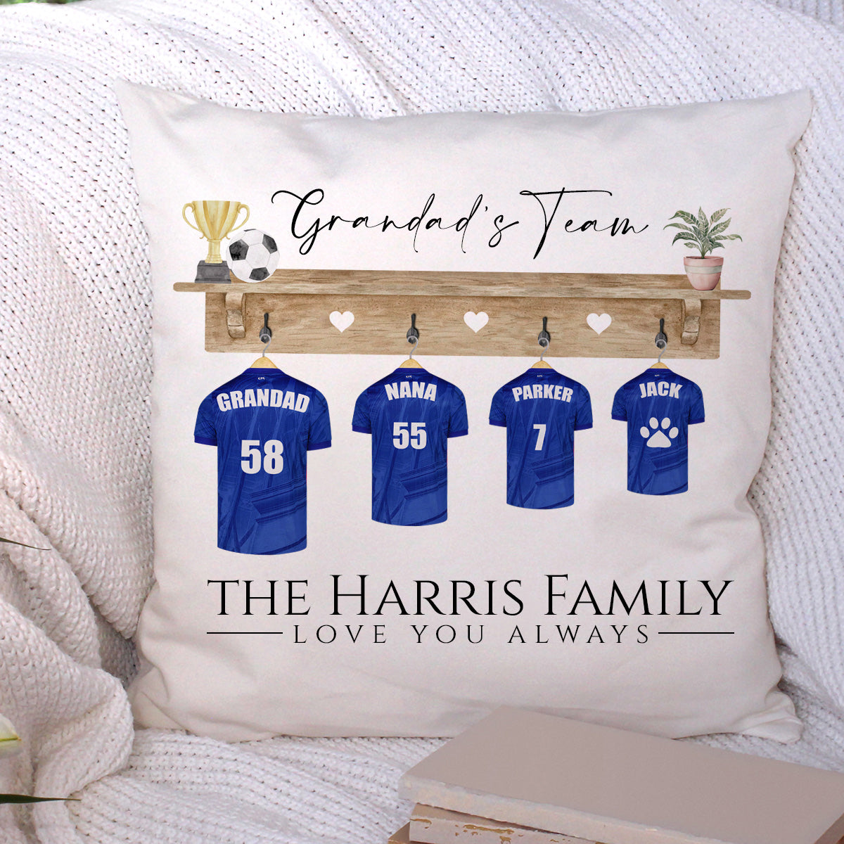 Personalised Football Family Cushion - Dads Team Gift, Dream Team, Grandad Gift