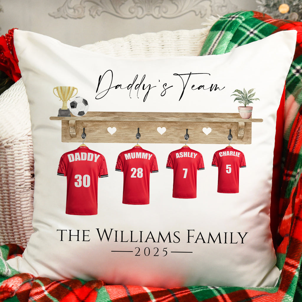 Personalised Football Family Cushion - Dads Team Gift, Dream Team, Grandad Gift