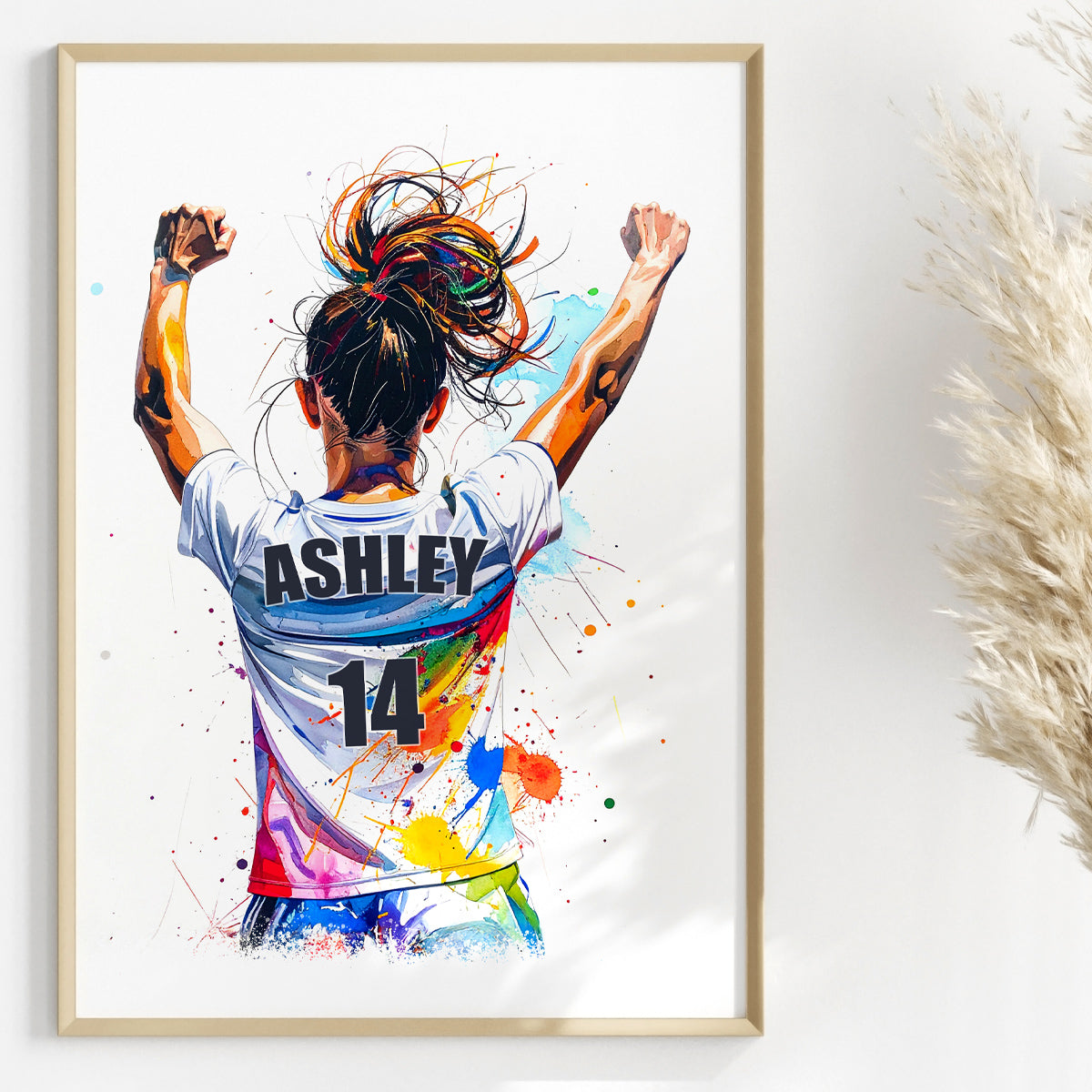 Personalised Football Prints - Paint Style Soccer Wall Art - Girls Bedroom Decor