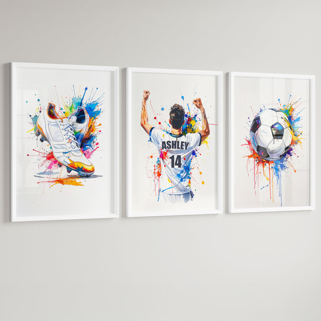 Personalised Football Prints - Paint Style Soccer Wall Art - Boys Bedroom Decor