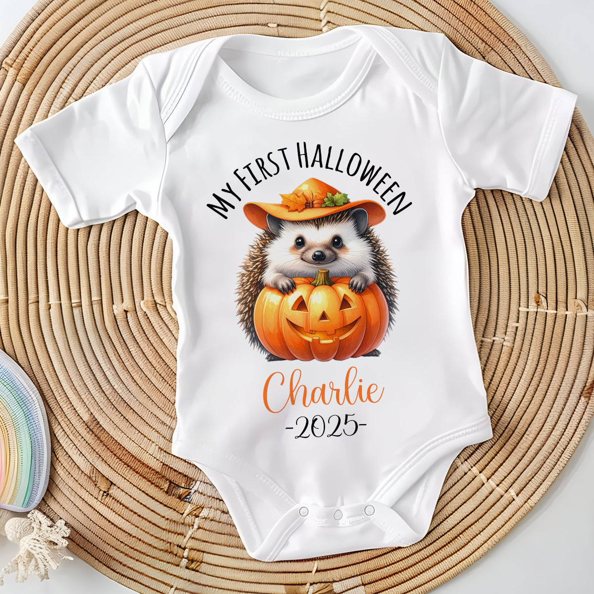 Personalised First Halloween Baby Vest - Cute Hedgehog