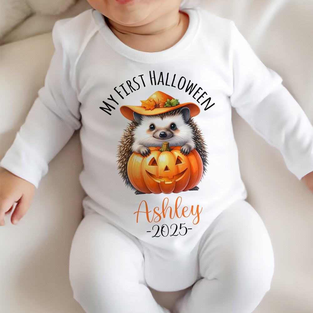 Personalised First Halloween Baby Vest - Cute Hedgehog