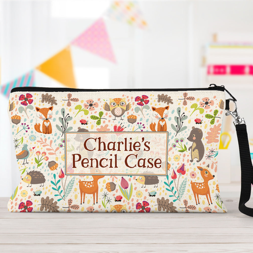Personalised Pencil Case with Forest Animals