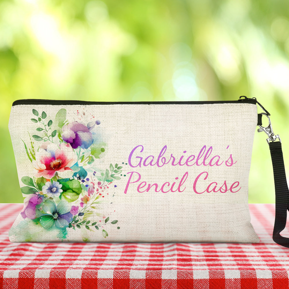 Personalised Pencil Case with Watercolor Flowers