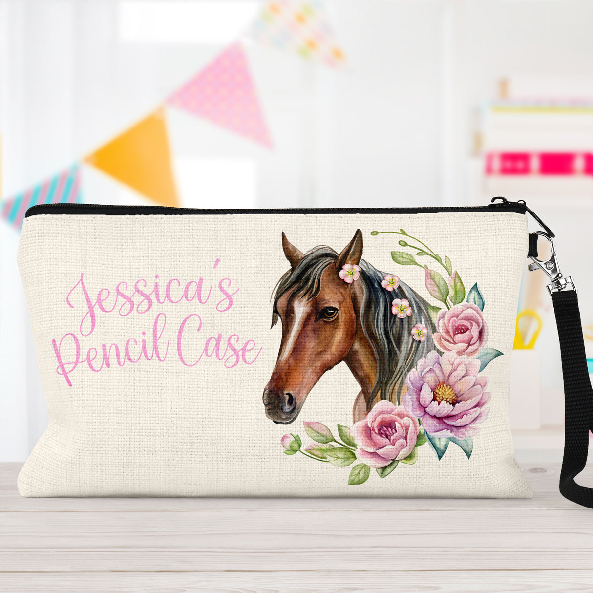 Personalised Pencil Case with Brown Horse – Horse Gifts