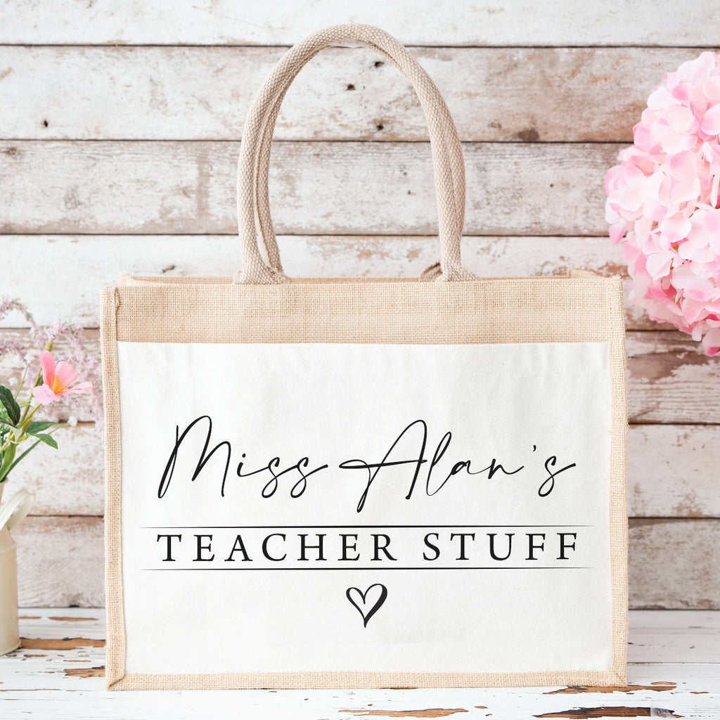 Personalised Teacher Bag - Teacher Gifts - Jute Lunch Bag - Thank You Teacher Gift - Teachers Bag