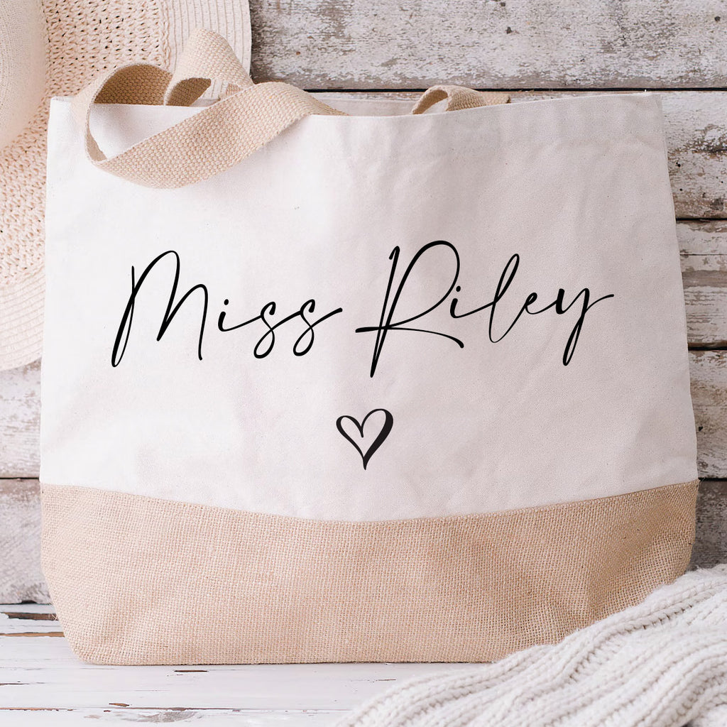 Personalised Teacher Bag - Teacher Gifts - Jute Lunch Bag - Thank You Teacher Gift - Teachers Bag