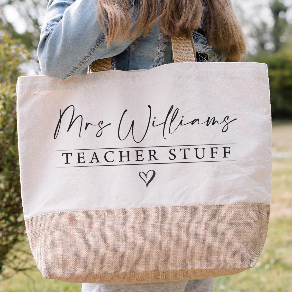 Personalised Teacher Bag - Teacher Gifts - Jute Lunch Bag - Thank You Teacher Gift - Teachers Bag