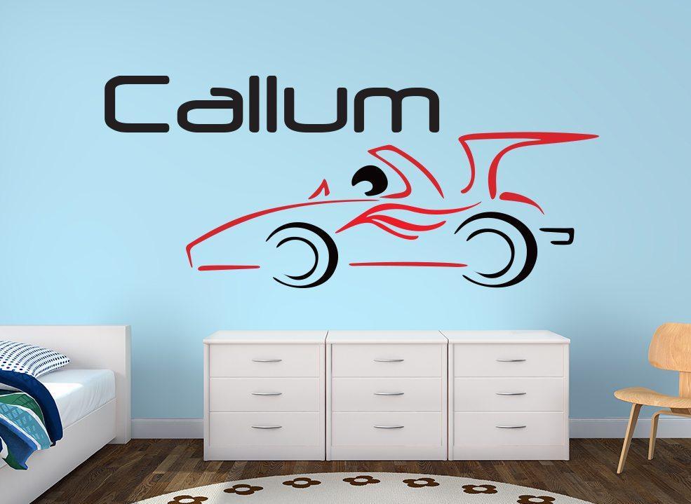 Fast Racing Car Kids Personalised Wall Art Sticker image 0