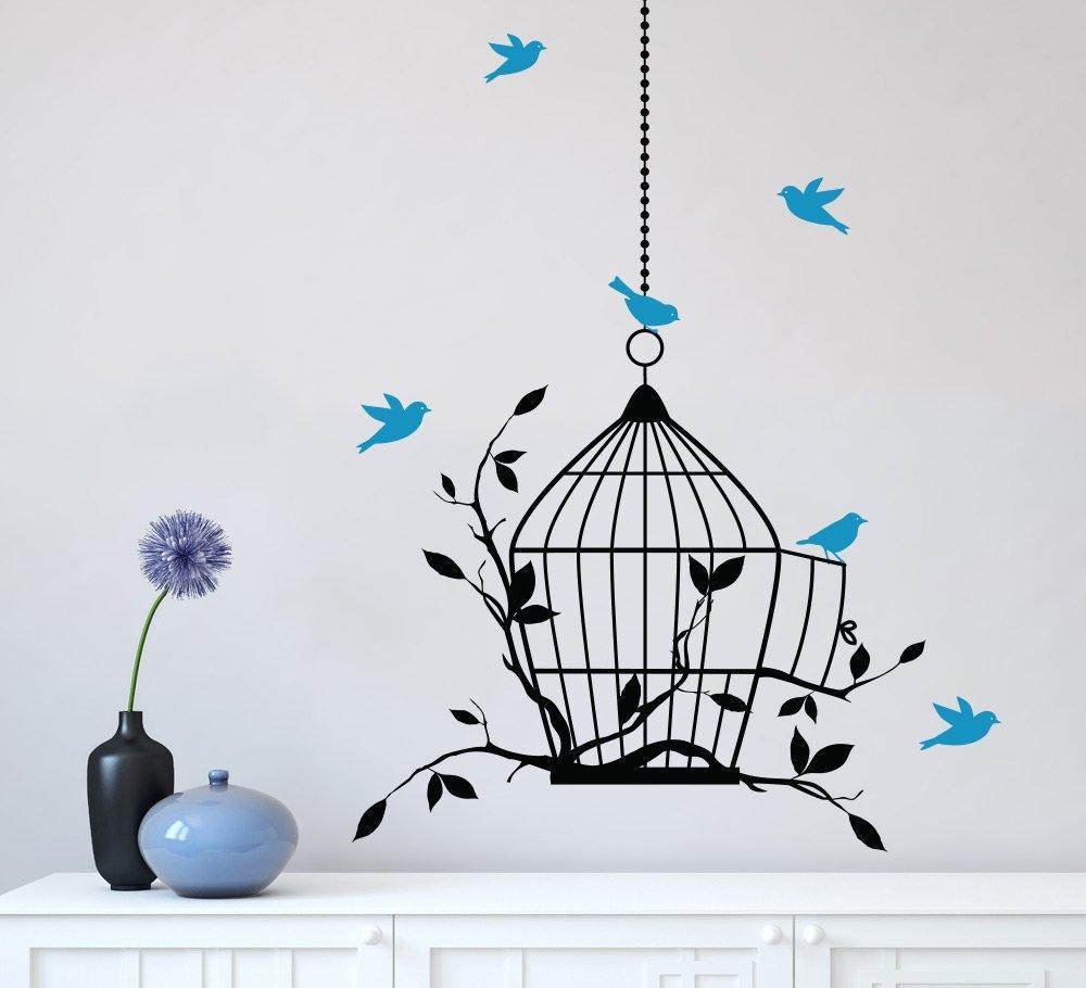 Birdcage and Birds Wall Art Sticker Decal image 0
