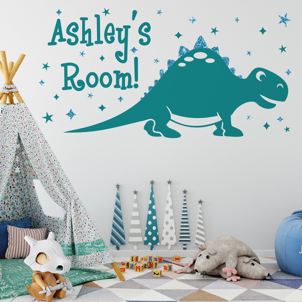 Personalised Dinosaur Sparkly Wall Sticker image 0