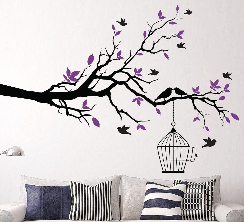 Tree Branch with Bird Cage Wall Art Sticker image 0