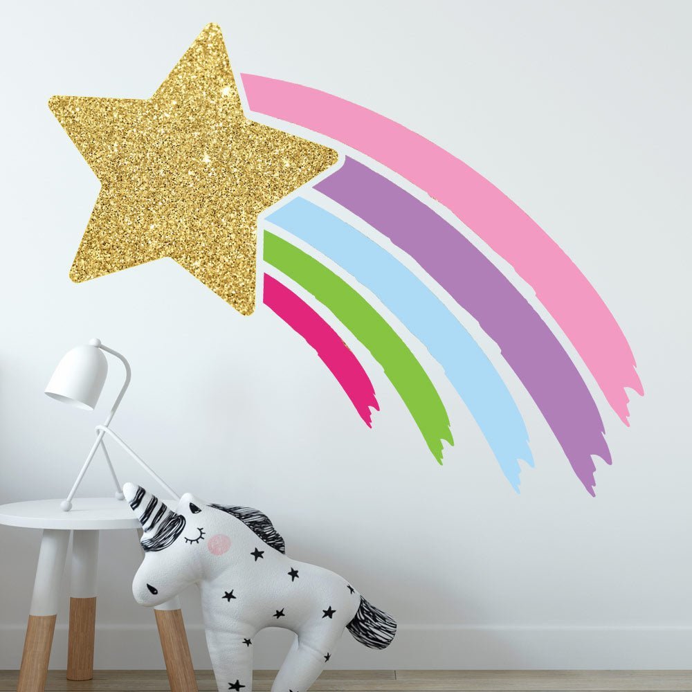 Rainbow Shooting Star Sparkly Glitter Wall Sticker image 0